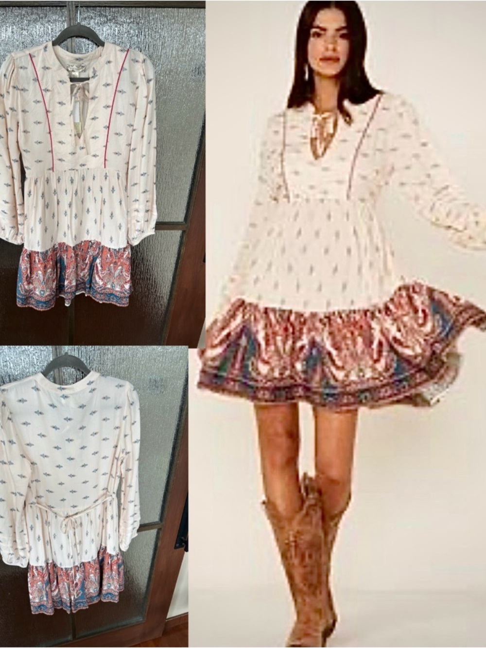 Revolve Boho Cowgirl Paisley tie back Pink Accent mini dress size Medium NWT